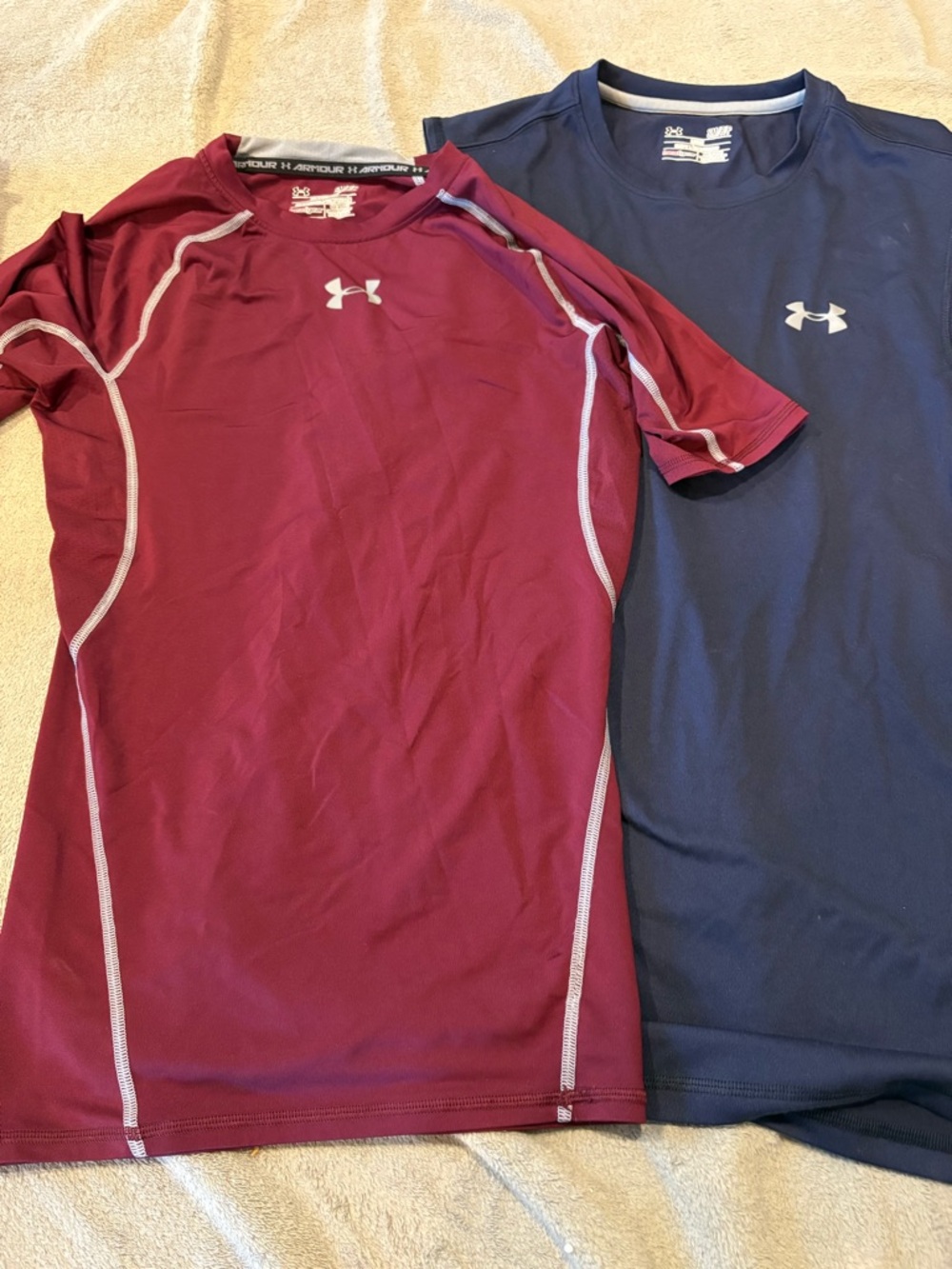 Two Under Armour Navy Short Sleeve HeatGear Performance Tee